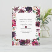 Bordo Violet Plum Waterverf Floral Wedding Kaart (Staand voorkant)