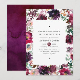 Bordo Violet Plum Waterverf Floral Wedding Kaart