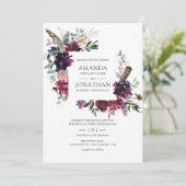Bordo Violet Plum Waterverf Floral Wedding Kaart (Staand voorkant)