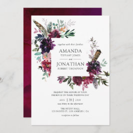Bordo Violet Plum Waterverf Floral Wedding Kaart