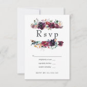 Bordo Violet Plum Waterverf Floral Wedding RSVP Kaartje (Voorkant)