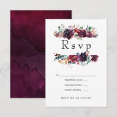 Bordo Violet Plum Waterverf Floral Wedding RSVP Kaartje (Voorkant / Achterkant)