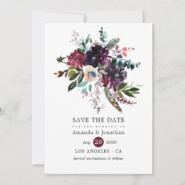 Bordo Violet Plum Waterverf Floral Wedding Save The Date
