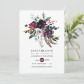 Bordo Violet Plum Waterverf Floral Wedding Save The Date (Staand voorkant)