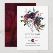 Bordo Violet Plum Waterverf Floral Wedding Save The Date (Voorkant / Achterkant)