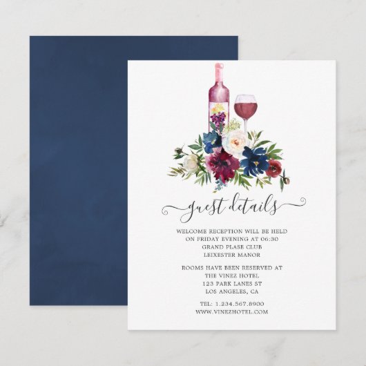 Bordo Wijnproeverij Trouwreceptie Gastdetails Informatiekaartje (Voorkant / Achterkant)