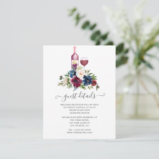 Bordo Wijnproeverij Trouwreceptie Gastdetails Informatiekaartje (Staand voorkant)
