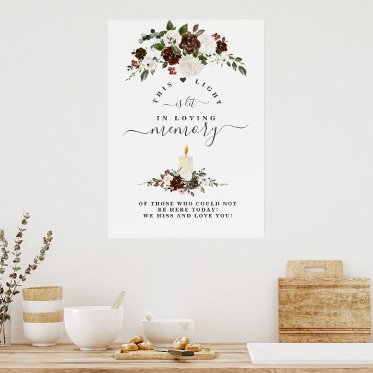 Bordo witte bloemige 'In Loving Memory' herinnerin Poster (Keuken)