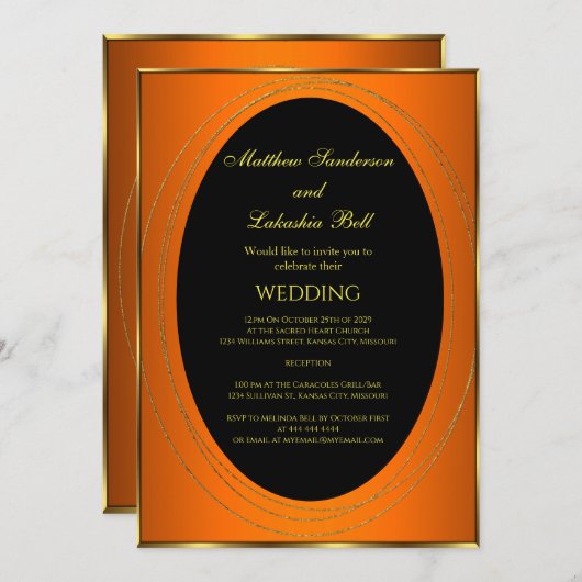 Bordrukkoper Oranje goud zwart smalle in Kaart (Voorkant / Achterkant)