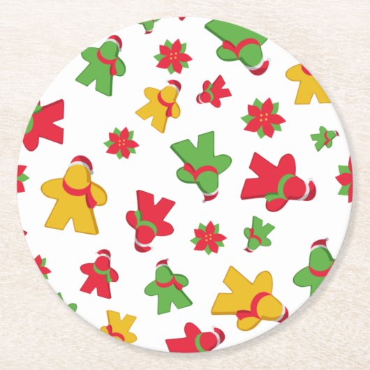 Bordspel Meeple Christmas Pattern Ronde Kartonnen Onderzetter (Voorkant)