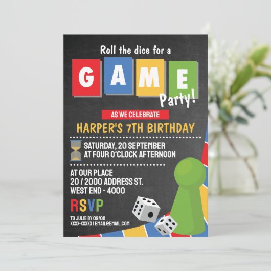 Bordspel Party Uitnodiging (Staand voorkant)