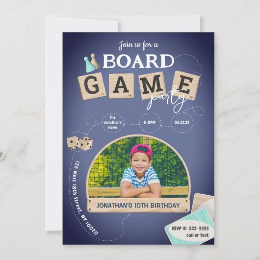 Bordspel Verjaardag Uitnodiging (Voorkant)