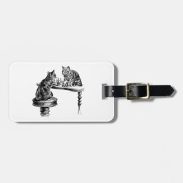 Bordspellen: Twee katten die een schaakpartij spel Bagagelabel