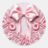 Borduren Roze Kerstboog Ronde Sticker (Voorkant)