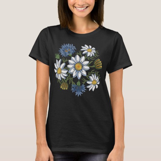 Borduurbloemen en borduurbloemen t-shirt (Voorkant)