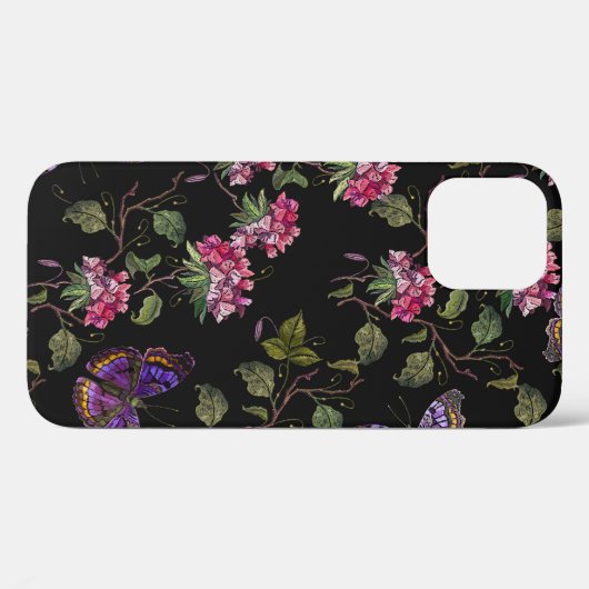 Borduurbloemen en vlinders, naadloos Case-Mate iPhone case (Achterkant (horizontaal))