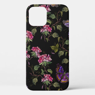 Borduurbloemen en vlinders, naadloos Case-Mate iPhone case