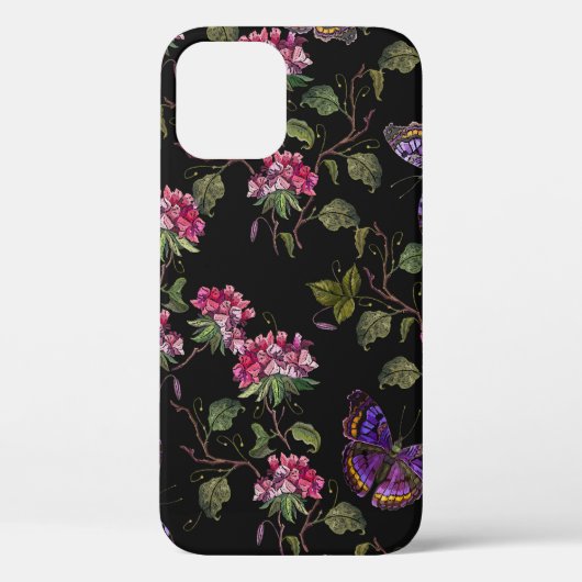 Borduurbloemen en vlinders, naadloos Case-Mate iPhone case (Achterkant)