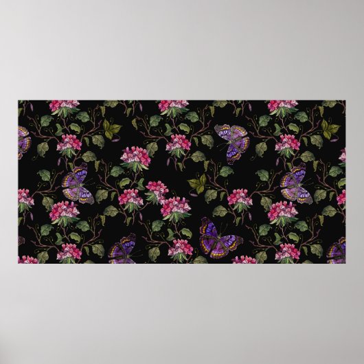 Borduurbloemen en vlinders, naadloos poster (Voorkant)