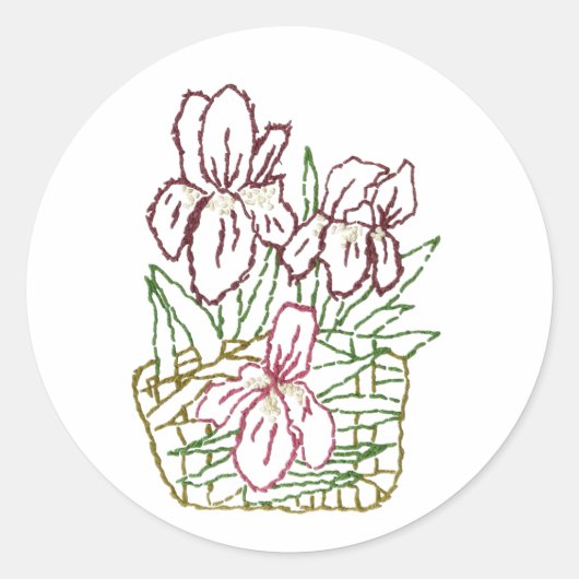 Borduurde Iris-Sticker Ronde Sticker (Voorkant)