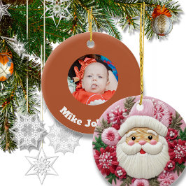 Borduureffect Kerstmis Kerstman Foto Keramisch Ornament