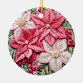 Borduureffect Kerstmis Poinsettia Foto Keramisch Ornament (Voorkant)