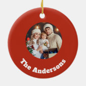 Borduureffect Kerstmis Poinsettia Foto Keramisch Ornament (Achterkant)