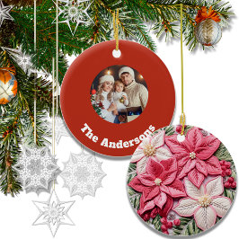 Borduureffect Kerstmis Poinsettia Foto Keramisch Ornament