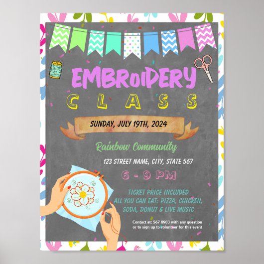 Borduurles schoolevenement sjabloon poster (Voorkant)