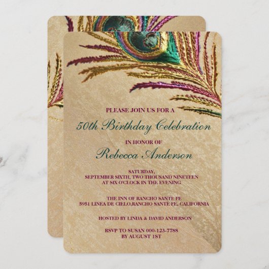 borduurpartij Peacock Birthday Kaart (Voorkant / Achterkant)