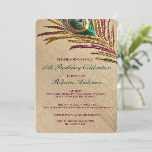  borduurpartij Peacock Birthday Kaart (Staand voorkant)