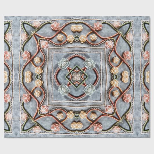 Borduurpatroon met katoendraad, parels cadeaupapier (Vlak)