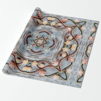 Borduurpatroon met katoendraad, parels cadeaupapier