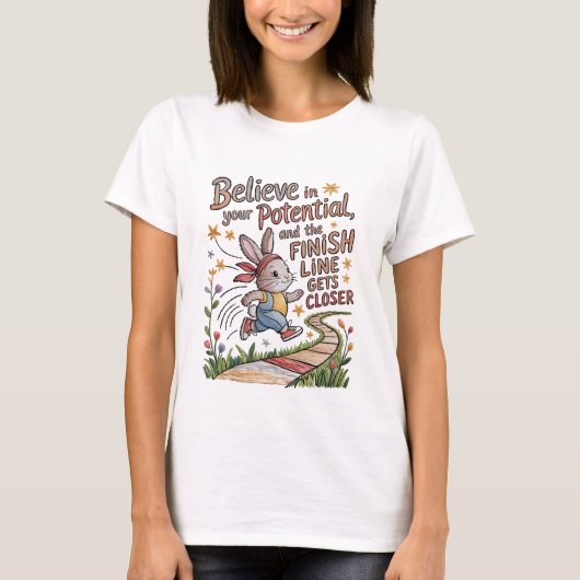Borduursel T-shirt Motivatie Bunny Quote (Voorkant)