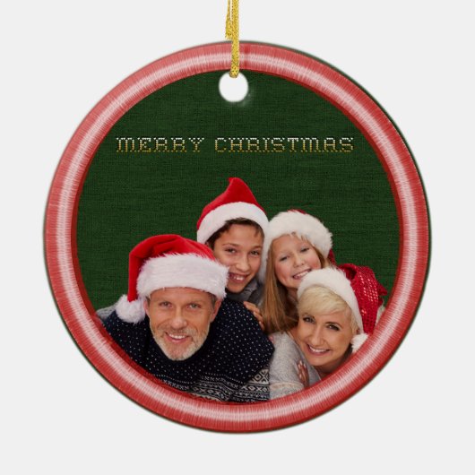 Borduursteken en stof Foto Kerstmis Keramisch Ornament (Achterkant)