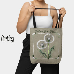  borduurstijl paardenbloemen aangepaste naam tote bag