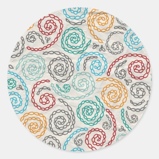 Borduurvormig fancy samengevoegd papier ronde sticker (Voorkant)