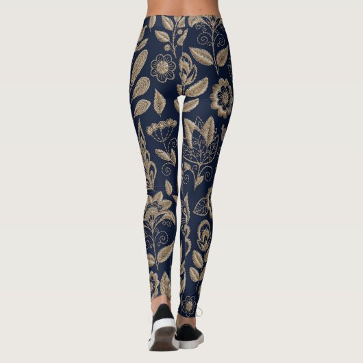 Borduurwerk Bloemen Donker  Ornament Leggings (Achterkant)