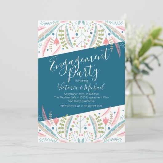 Borduurwerk Bloemen Engagement Party Uitnodigingen (Staand voorkant)