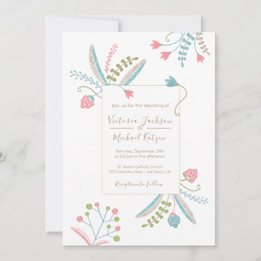 Borduurwerk Bloemen Huwelijksuitnodigingen Kaart (Voorkant)