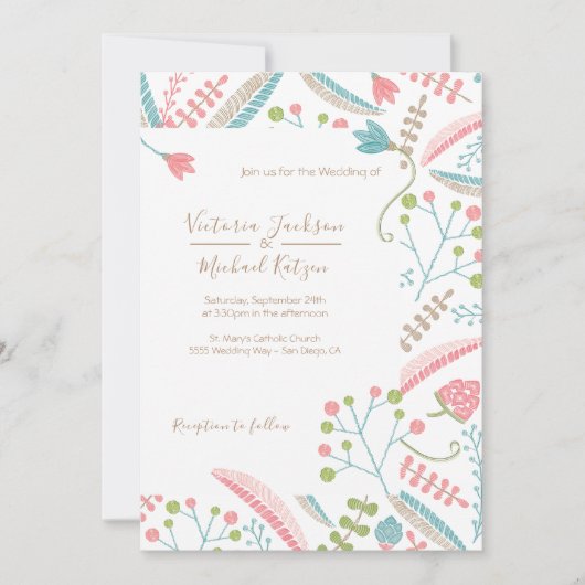 Borduurwerk Bloemen Huwelijksuitnodigingen Kaart (Voorkant)