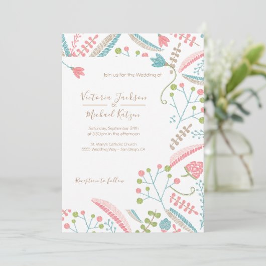 Borduurwerk Bloemen Huwelijksuitnodigingen Kaart (Staand voorkant)