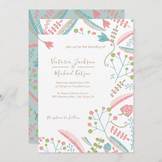 Borduurwerk Bloemen Huwelijksuitnodigingen Kaart (Voorkant / Achterkant)