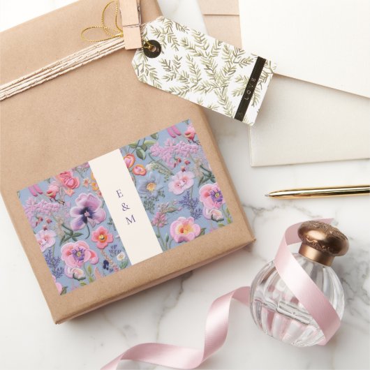 Borduurwerk Bloemen Initialen Rechthoekige Sticker (Geschenken)