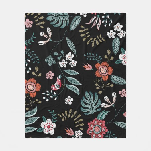 Borduurwerk bloemenhalslijn,  boeket. fleece deken (Voorkant)