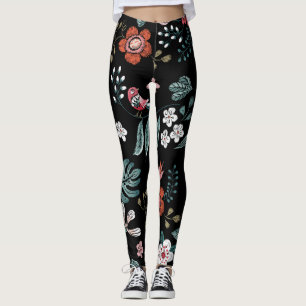 Borduurwerk bloemenhalslijn,  boeket. leggings
