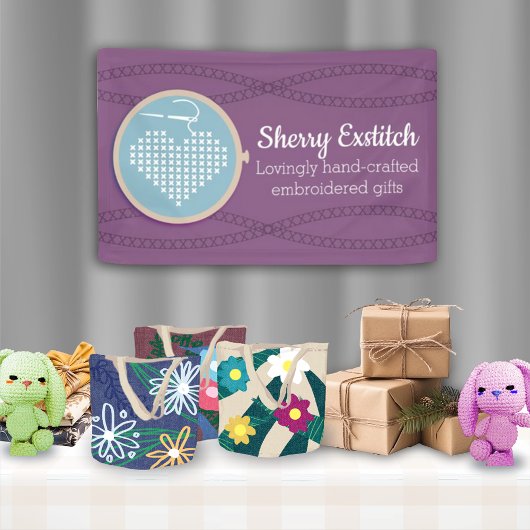 Borduurwerk cross stitch craft show stand display spandoek