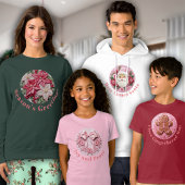 Borduurwerk Effect Roze Kerstmis Bow Joy & Peace T-shirt