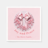 Borduurwerk Effect Roze Kerstmis strik aangepaste Servet (Voorkant)