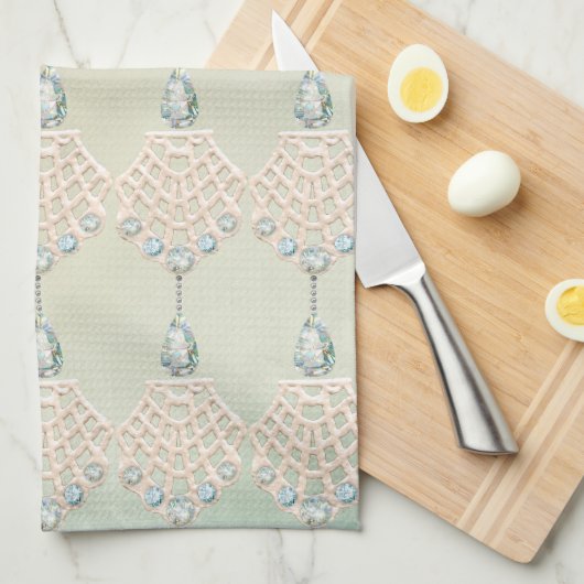  borduurwerk kant strass look blauwgroen crème theedoek (Quarter Fold)